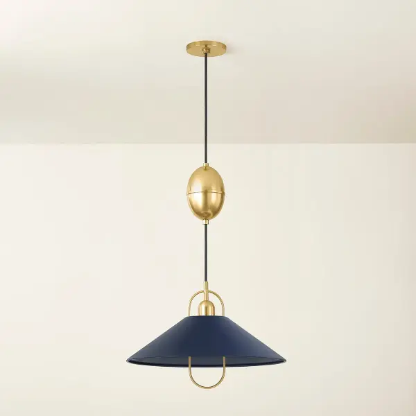 Mariel Pendant in Aged Brass with Soft Navy Shade - Image 3