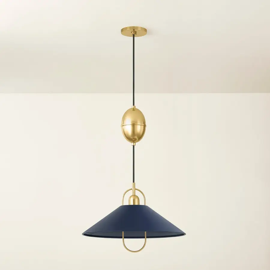 Mariel Pendant in Aged Brass with Soft Navy Shade - Image 3
