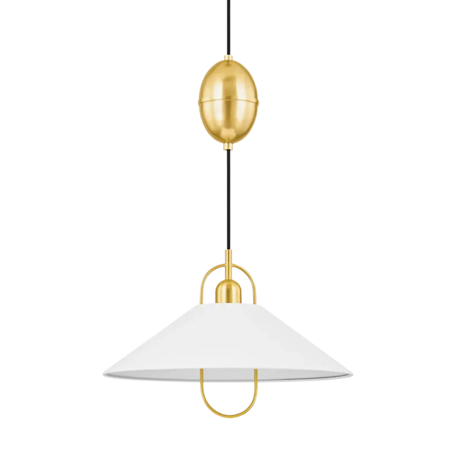 Mariel Pendant in Aged Brass with Soft White Shade - Image 1