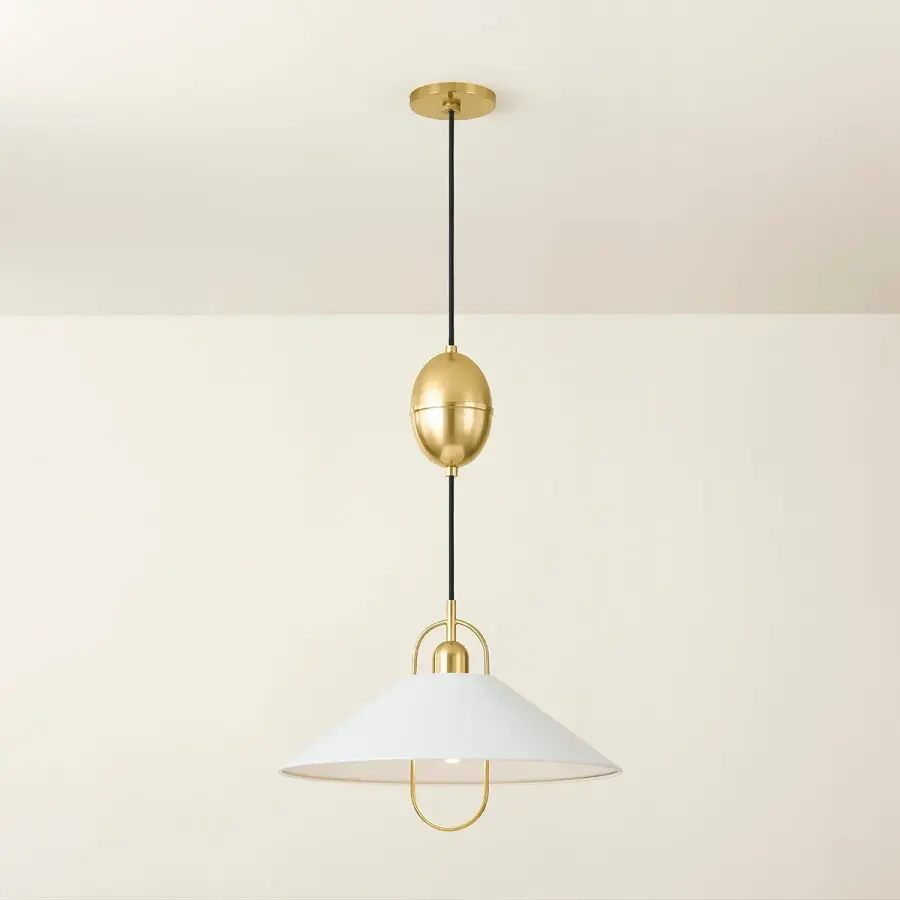 Mariel Pendant in Aged Brass with Soft White Shade - Image 2