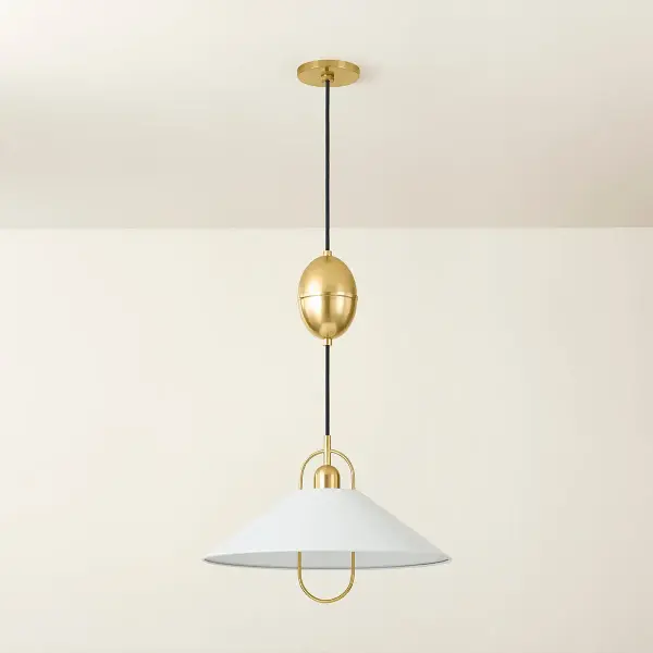 Mariel Pendant in Aged Brass with Soft White Shade - Image 3