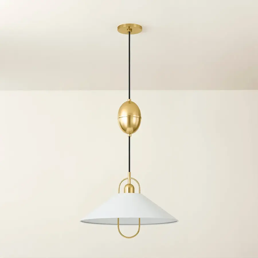 Mariel Pendant in Aged Brass with Soft White Shade - Image 3