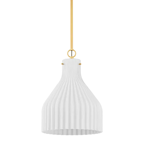 The Corinthia Pendant brings sophisticated simplicity to any space with its gracefully ribbed opal glass shade and aged brass finish. Inspired by Greek design principles, this versatile fixture works beautifully solo or grouped for dramatic effect.