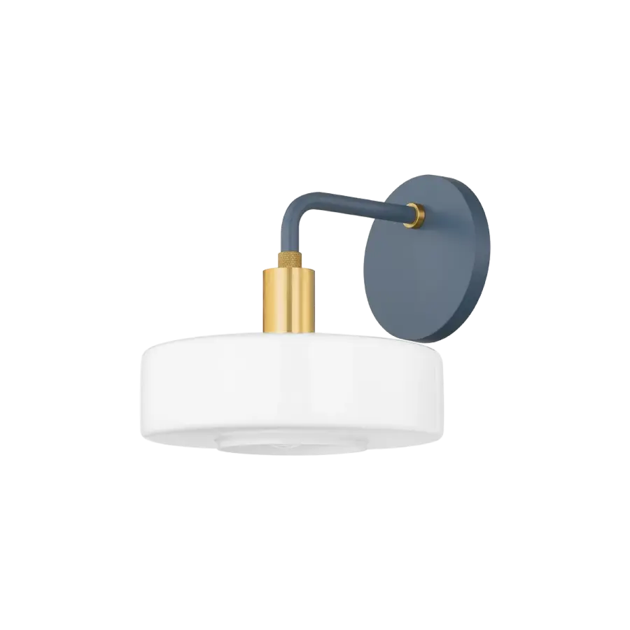 Aston Wall Sconce in Aged Brass with Slate Blue Glass - Image 1