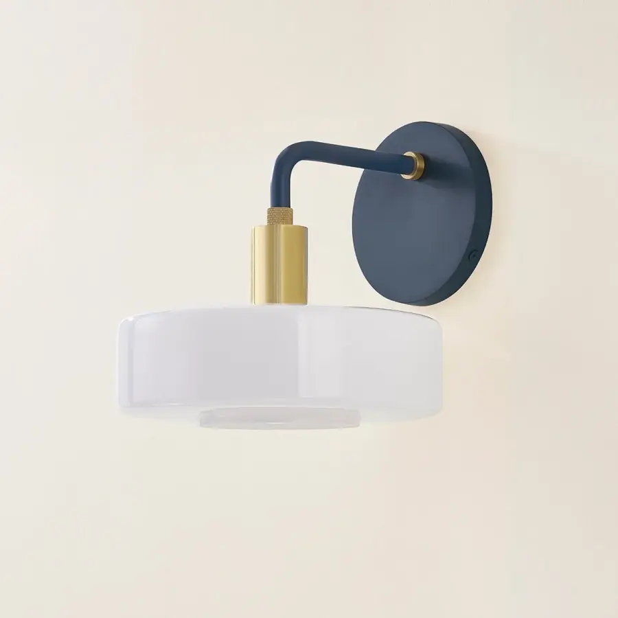Aston Wall Sconce in Aged Brass with Slate Blue Glass - Image 2