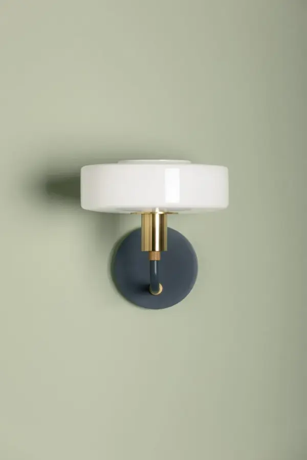 Aston Wall Sconce in Aged Brass with Slate Blue Glass - Image 3
