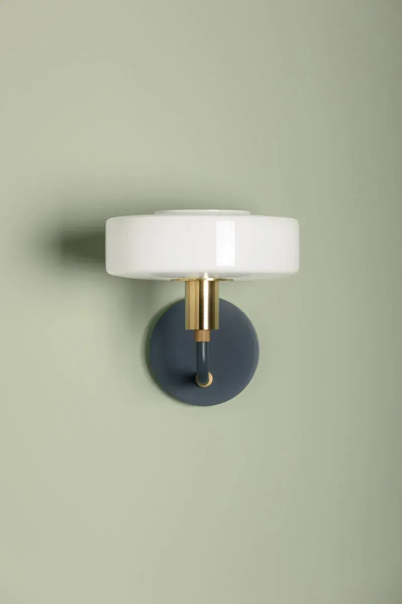 Aston Wall Sconce in Aged Brass with Slate Blue Glass - Image 3