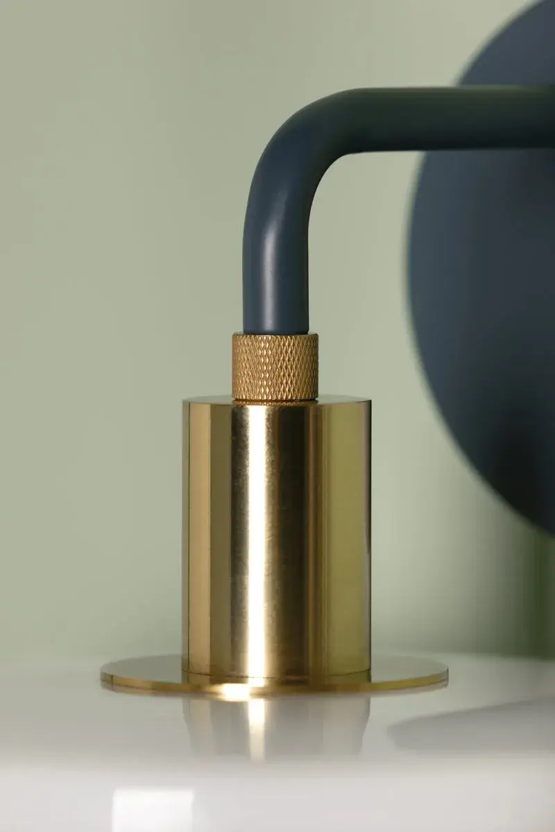 Aston Wall Sconce in Aged Brass with Slate Blue Glass - Image 4