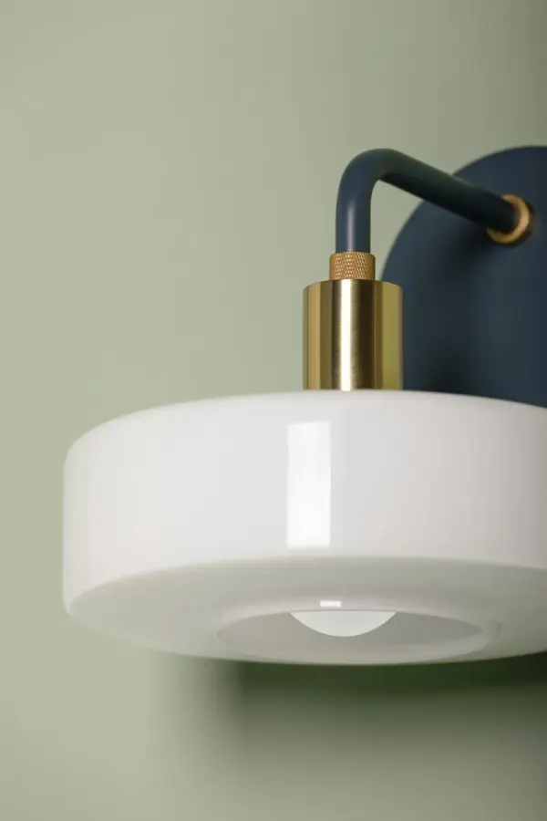 Aston Wall Sconce in Aged Brass with Slate Blue Glass - Image 6