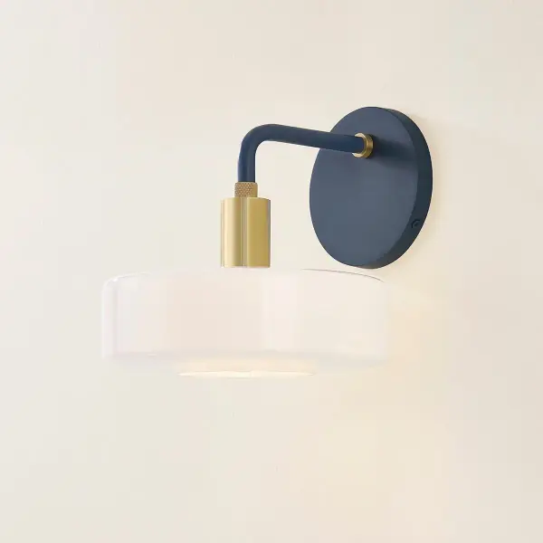 Aston Wall Sconce in Aged Brass with Slate Blue Glass - Image 7