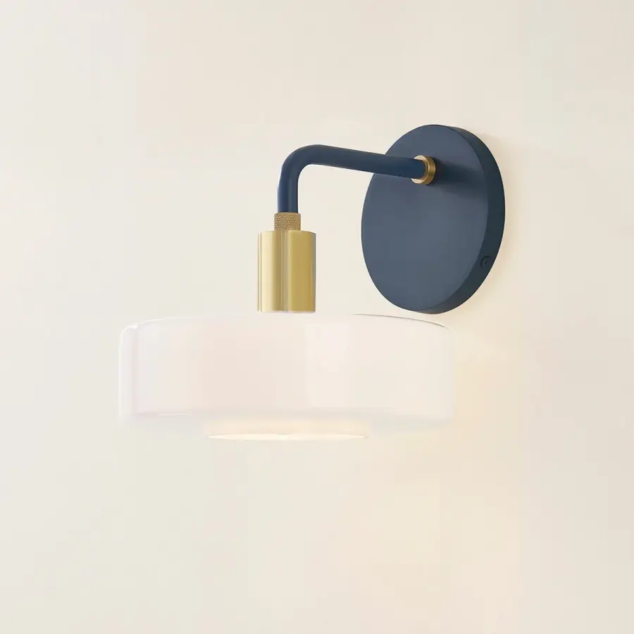 Aston Wall Sconce in Aged Brass with Slate Blue Glass - Image 7