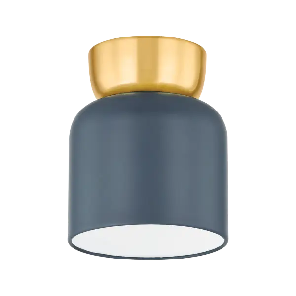 Batya Flush Mount in Aged Brass with Slate Blue Shade - Image 1