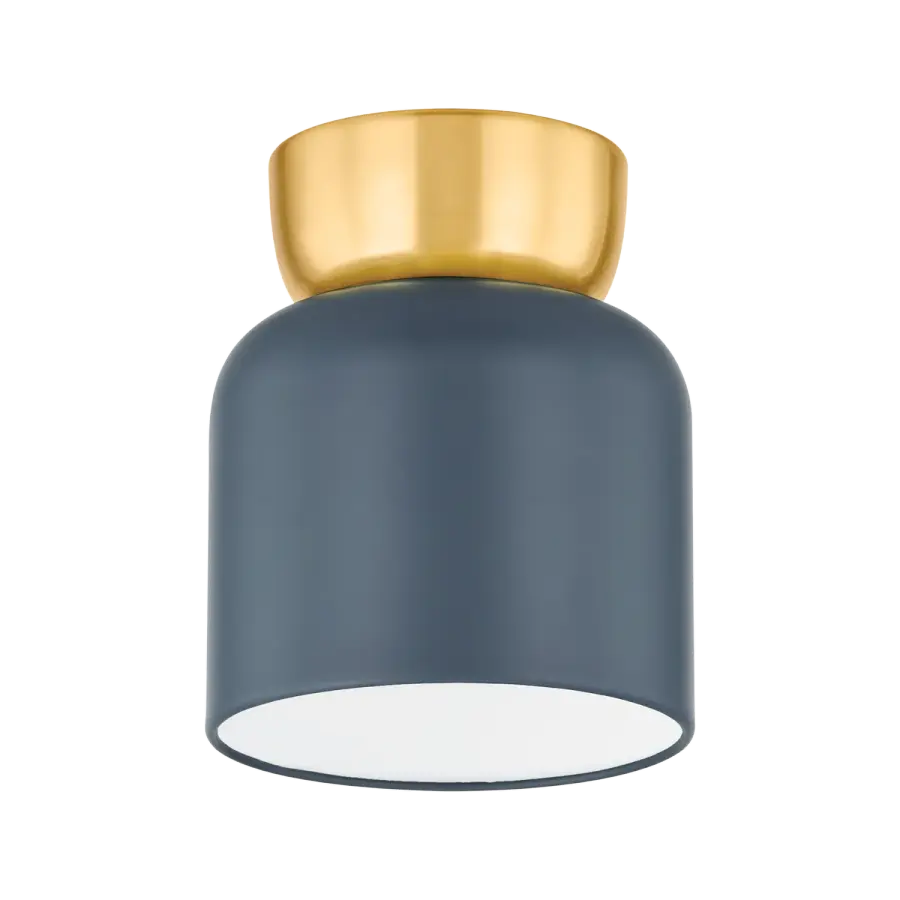 Batya Flush Mount in Aged Brass with Slate Blue Shade - Image 1