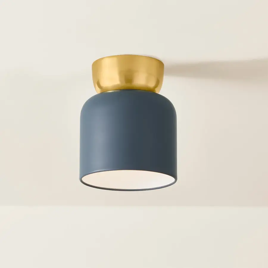 Batya Flush Mount in Aged Brass with Slate Blue Shade - Image 3