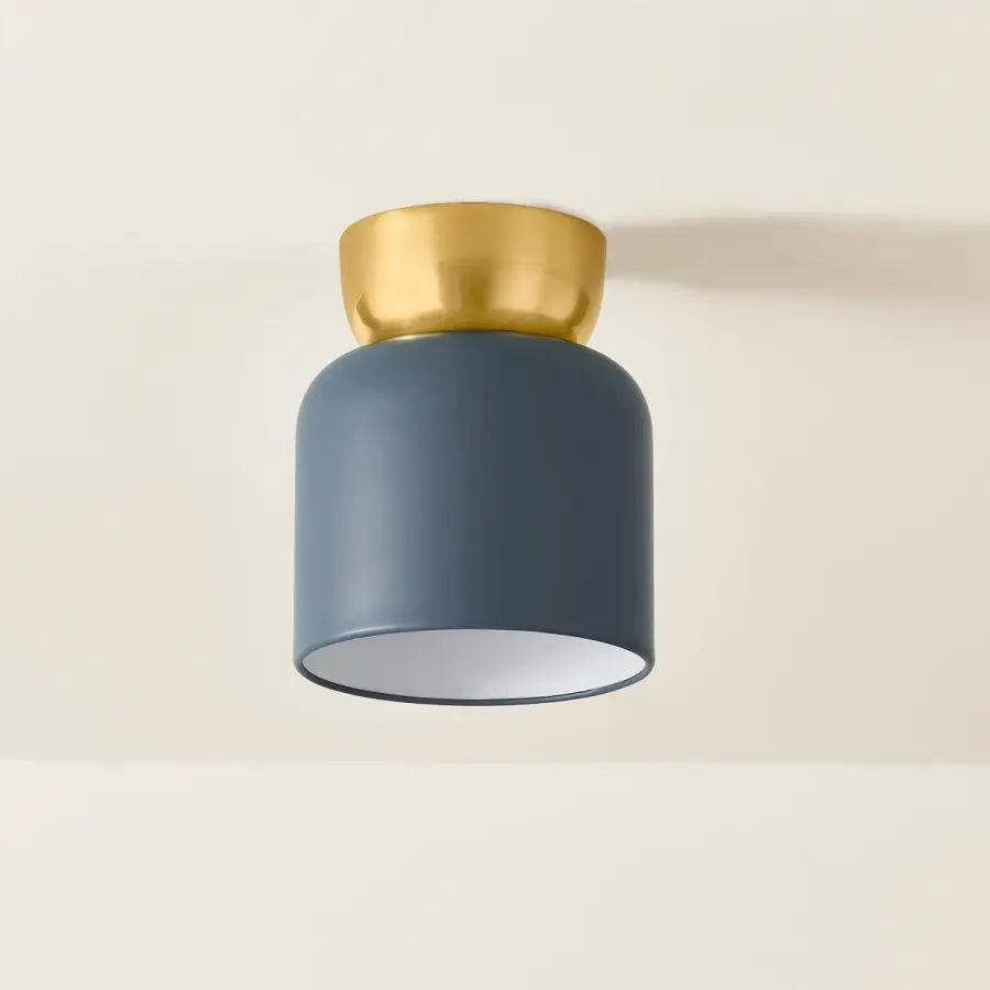 Batya Flush Mount in Aged Brass with Slate Blue Shade - Image 4