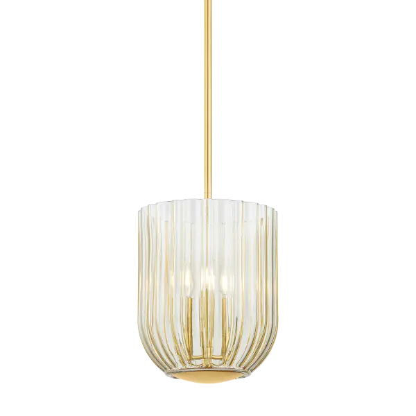 The Cece Lantern combines delicate scalloped champagne glass with warm Aged Brass accents to create a sophisticated focal point. Its floral-inspired design floods spaces with soft, radiant light while adding refined elegance.