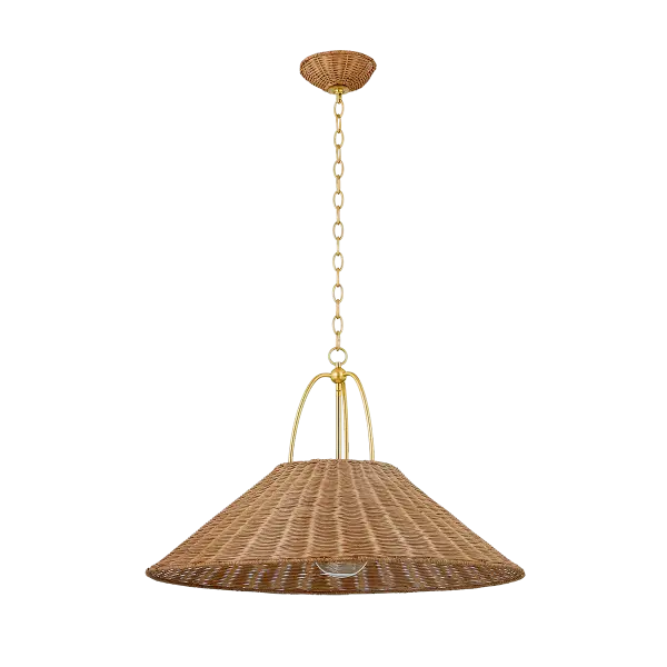 The Davida pendant beautifully bridges organic warmth and refined design. Hand-woven natural rattan creates an earthy, textured shade while aged brass metalwork adds timeless sophistication. Perfect for spaces seeking coastal-inspired or organic modern style.
