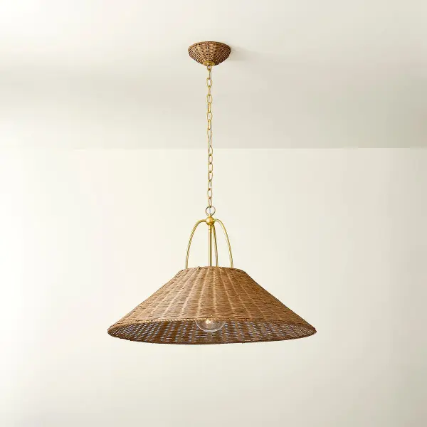 The Davida pendant beautifully bridges organic warmth and refined design. Hand-woven natural rattan creates an earthy, textured shade while aged brass metalwork adds timeless sophistication. Perfect for spaces seeking coastal-inspired or organic modern style. - alternate view