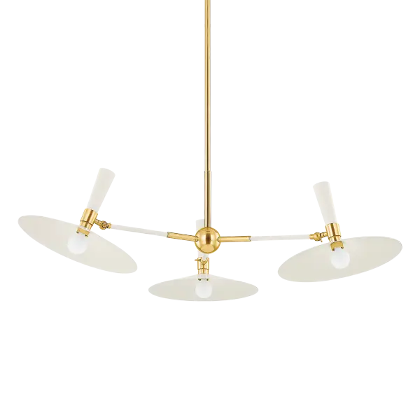Inspired by satellites in orbit, the Milena Chandelier delivers bold mid-century style with functional versatility. Oversized pivoting reflectors allow customized light direction while creating a futuristic focal point.