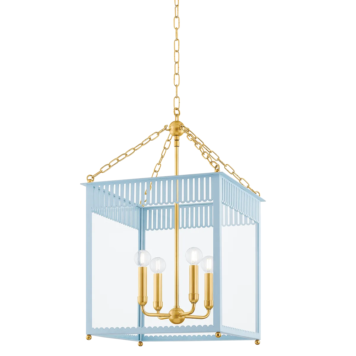 Rosalie Lantern in Aged Brass with Soft Arctic Blue