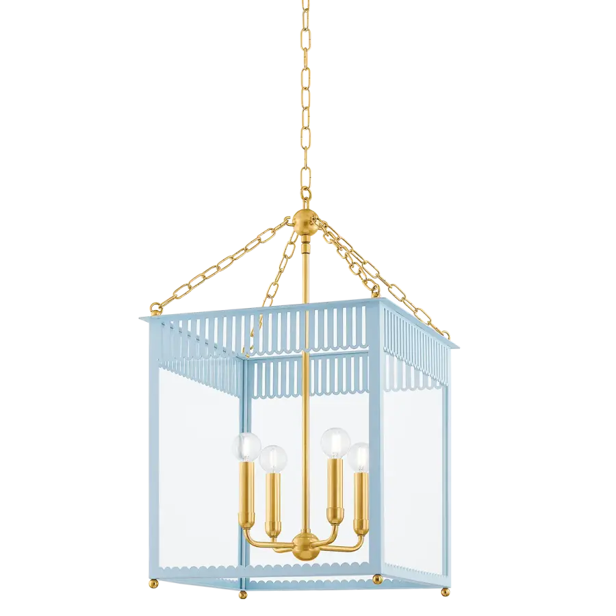 Rosalie Lantern in Aged Brass with Soft Arctic Blue - Image 1