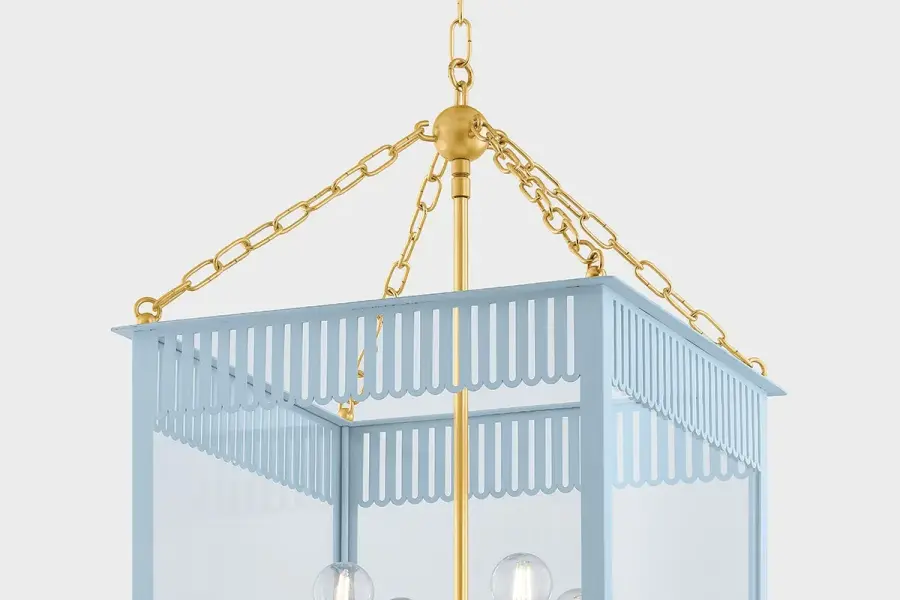 Rosalie Lantern in Aged Brass with Soft Arctic Blue - Image 2