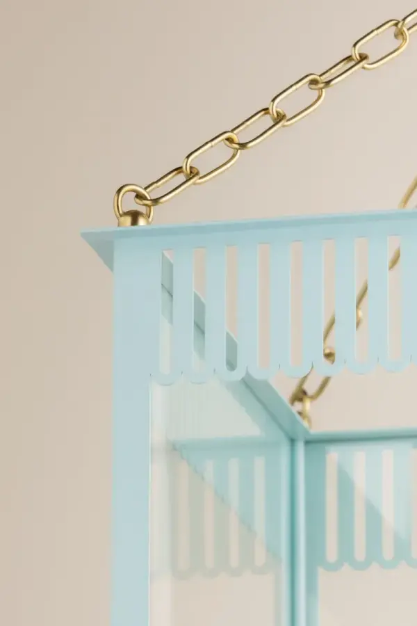 Rosalie Lantern in Aged Brass with Soft Arctic Blue - Image 3