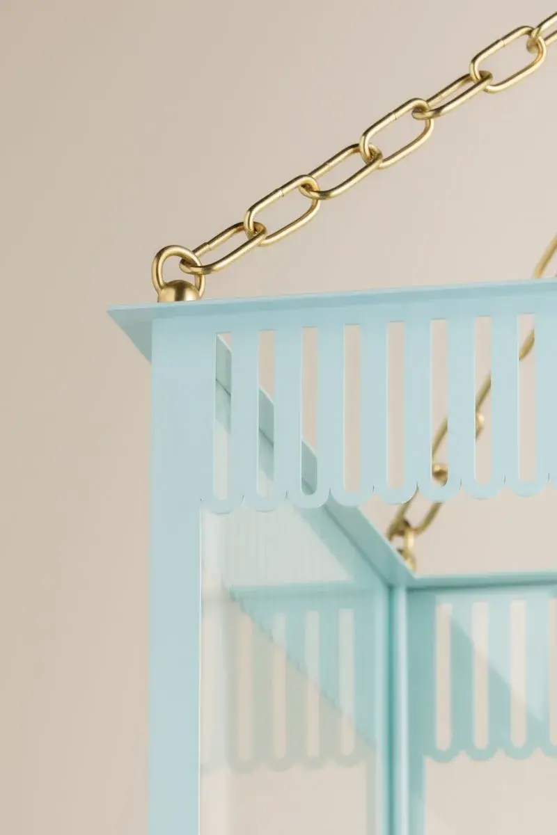 Rosalie Lantern in Aged Brass with Soft Arctic Blue - Image 3