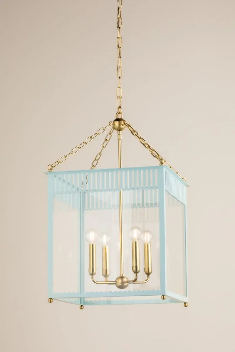 Rosalie Lantern in Aged Brass with Soft Arctic Blue - Image 4
