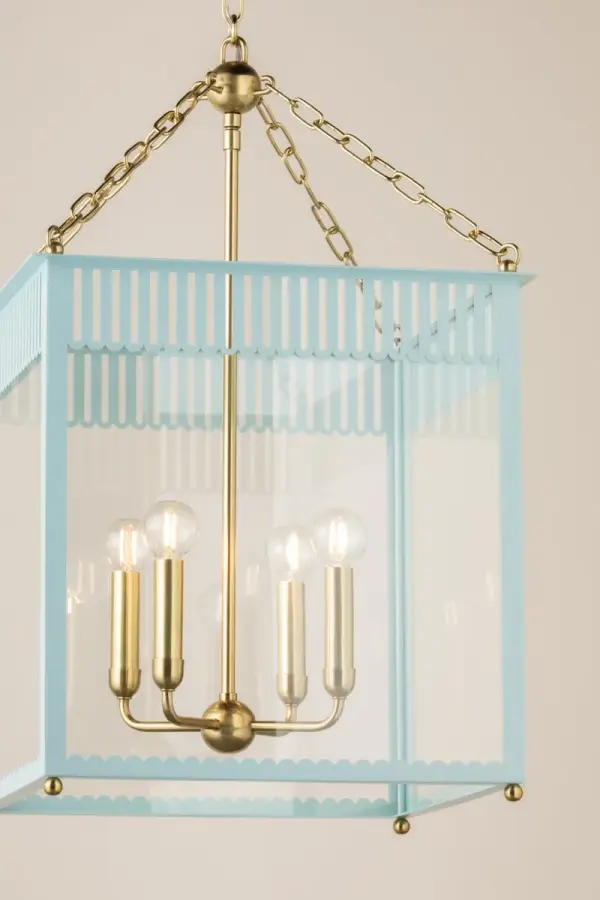 Rosalie Lantern in Aged Brass with Soft Arctic Blue - Image 6