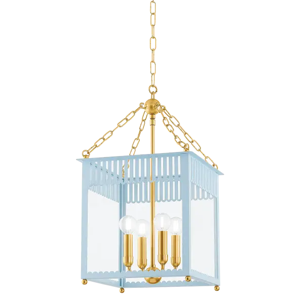 The Rosalie Lantern brings fresh energy to classic box lantern design with scalloped details, decorative chainwork, and a charming Soft Arctic Blue finish. Perfect for those seeking traditional form with contemporary personality.