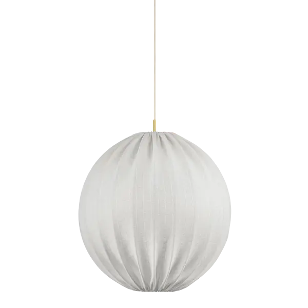 The Arabella pendant combines architectural inspiration with soft materiality, featuring a pleated natural linen shade that creates depth and visual interest. Its timeless design and gentle aesthetic make it ideal for living and dining spaces.
