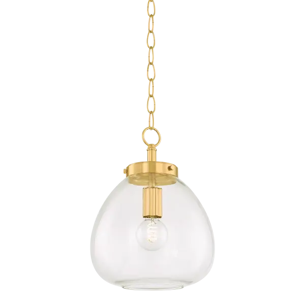 The Della pendant combines organic beauty with refined craftsmanship. Its clear glass shade reveals intricate floral metalwork, while the curved form and botanical cut-outs create visual interest from every angle. Perfect for adding warmth to kitchens and dining spaces.