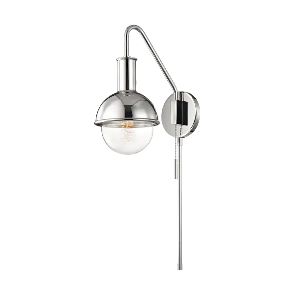The Riley Plug-In Sconce offers convenient no-hardwire installation with a polished nickel finish that complements various decor styles. Perfect for renters or quick room updates without electrical work.