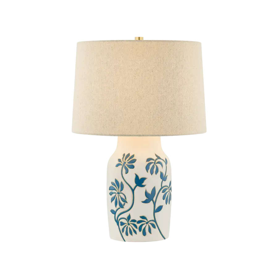 Artisan-Crafted Ceramic Lamp with Hand-Glazed Floral Detail