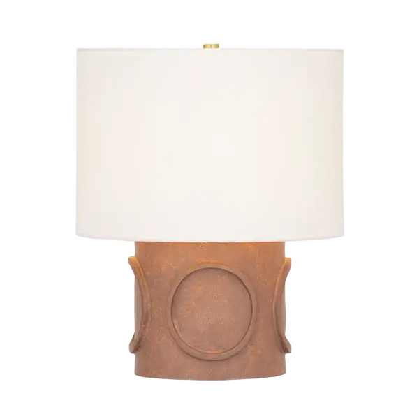 Avant-garde in both form and materiality, the Davie table lamp pairs modern inspiration with an earthy sensibility. Inspired by the shape and texture of barnacles, the design has been distilled into a simplified relief that reads as an abstract geometric pattern. While it evokes terracotta, the base is sculpted from an eco-paper composite with a matte finish, which is ideal for pairing with natural fabrics and light woods. A white linen drum shade lends a timeless finish to this artisanal lamp. Part of our Hilary Matt x Mitzi Tastemakers collection. Due to the one-of-a-kind nature of the medium, exact colors and patterns may vary slightly from the image shown. Collection: Davie Designer: Hilary Matt Finish: Aged Brass Glass: White Linen Width: 15.75" Height: 19.50" Weight: 7.11 lb Number of Bulbs: 1 Maximum Wattage: 15.00 W Bulb Type: A19 Bulb Base: E26 Medium Voltage: 120.00 V Material: Textile Country of Origin: IN Safety Listing: UL/cUL Safety Rating: Dry Switch: ON/OFF LINE SWITCH Manufacturer Warranty: 1 Year Limited Manufacturer Spec Sheet Instructions