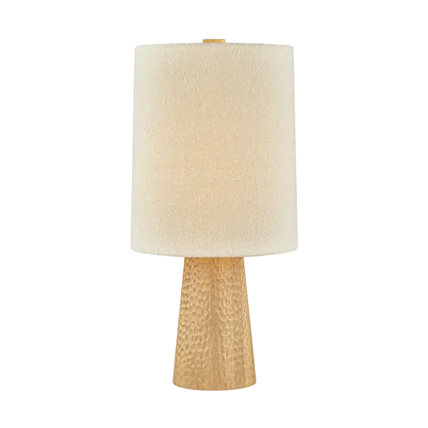 Guided by Hilary Matt's design philosophy, the Jones family introduces a sense of playfulness to minimalist silhouettes through its considered proportions and textures. A chiseled light beech wood base is complemented by an ivory bouclé shade that softens the forms. In the sconce, an Aged Brass arm and backplate provide an industrial accent to balance the natural materials. As light moves across the wood, fabric, and metal, it creates an inviting, atmospheric presence. Also available as a table lamp, Jones makes for a distinctive accent piece in living rooms, bedrooms, and reading nooks. Part of our Hilary Matt x Mitzi Tastemakers collection. Due to the one-of-a-kind nature of the medium, exact colors and patterns may vary slightly from the image shown. Collection: Jones Designer: Hilary Matt Finish: Aged Brass Glass: Boucle Width: 15.00" Height: 30.50" Weight: 14.55 lb Number of Bulbs: 1 Maximum Wattage: 15.00 W Bulb Type: A19 Bulb Base: E26 Medium Voltage: 120.00 V Material: Wood Country of Origin: VN Safety Listing: UL/cUL Safety Rating: Dry Switch: ON/OFF SWITCH ON SOCKET Manufacturer Warranty: 1 Year Limited Manufacturer Spec Sheet Instructions