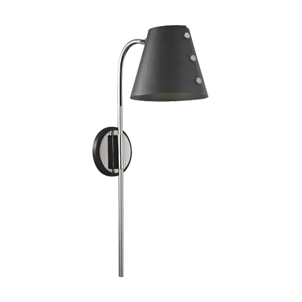 The Meta Plug-In Sconce offers a contemporary aesthetic with polished nickel and black finishes. Its plug-in design eliminates hardwiring needs, making it ideal for renters or quick room updates without electrical work.