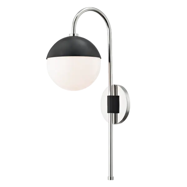 The Renee Plug-In Sconce offers flexible installation without hardwiring, featuring a sophisticated polished nickel and black finish. Perfect for renters or quick room updates, this compact fixture delivers style and convenience.