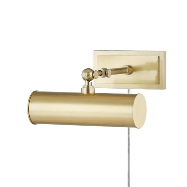 The Holly Picture Light combines traditional brass styling with modern plug-in convenience. Available in multiple sizes, it provides focused illumination for artwork, shelving, and wall displays without hardwiring.