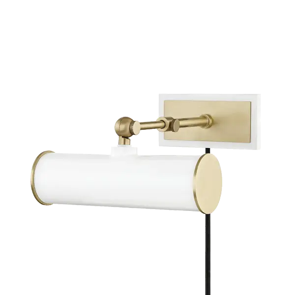 The Holly Picture Light combines traditional elegance with modern convenience. Its plug-in design eliminates hardwiring, while the aged brass finish adds warmth to any artwork or display. Available in multiple sizes for perfect proportions.