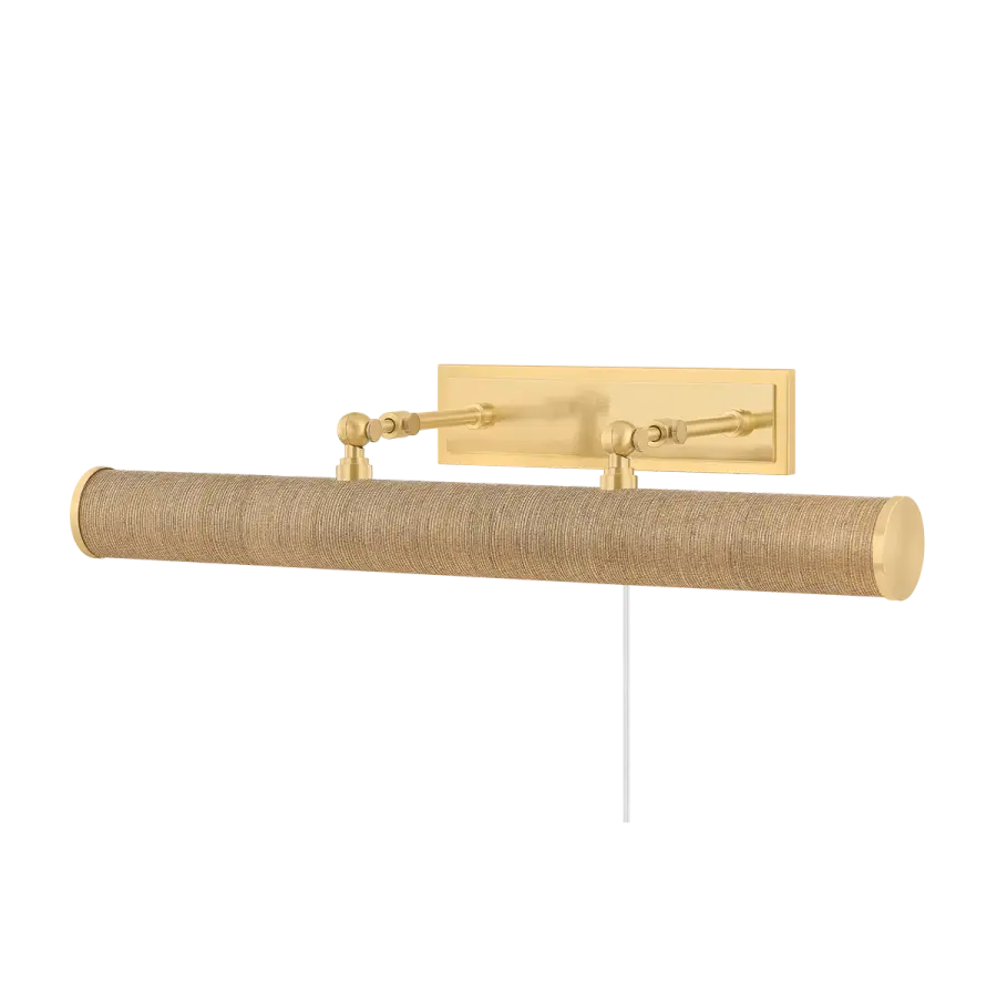 Holly Picture Light in Aged Brass with Natural Grasscloth