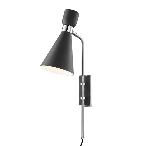The Willa Plug-In Sconce combines mid-century modern elegance with practical adjustability. Its swiveling conical shade and plug-in design make it ideal for renters and apartment-dwellers who want stylish lighting without hardwiring.