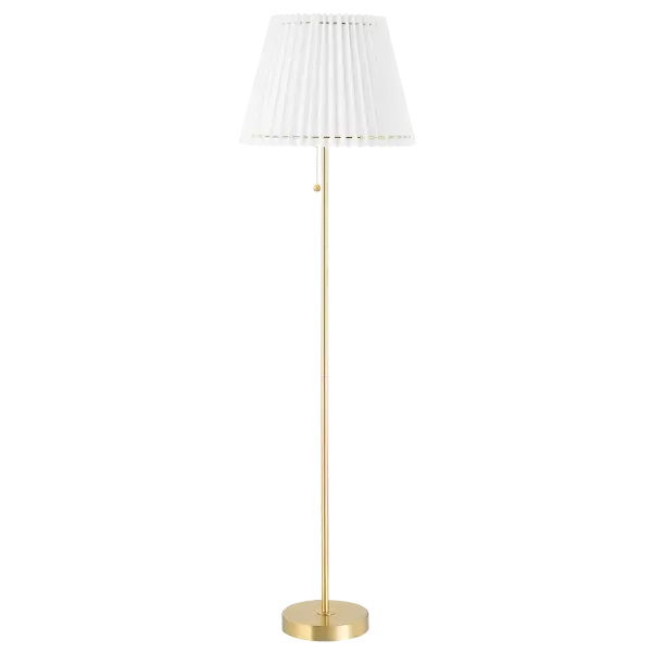 The Demi Floor Lamp combines timeless aged brass finish with contemporary design, making it a versatile lighting solution for modern and transitional interiors. Perfect for reading nooks or ambient lighting.
