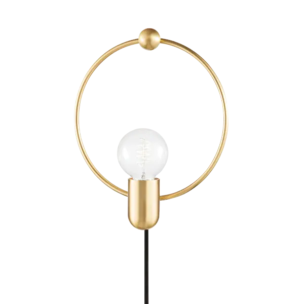 The Darcy Plug-In Sconce offers convenient no-hardwiring installation with a warm gold finish. Perfect for renters or quick room updates, this transitional design adds ambient lighting without electrical work.