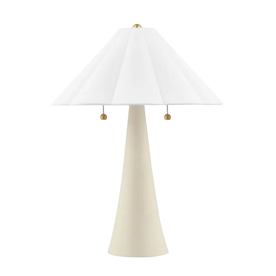 Elegant Scalloped Shade Lamp with Decorative Brass Accents - Image 1