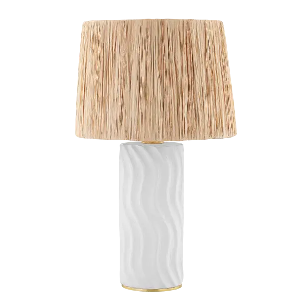 The Daniella Table Lamp brings beachy sophistication to any space with its wavy textured base and raffia-wrapped shade. Its versatile design bridges coastal, modern, and traditional styles effortlessly.