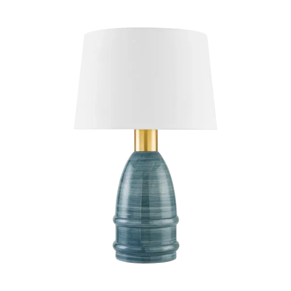 Artisanal Blue Ceramic Lamp with Warm Brass Accents - Image 1