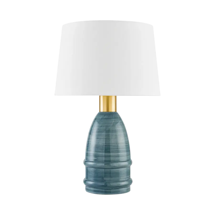 Artisanal Blue Ceramic Lamp with Warm Brass Accents - Image 1