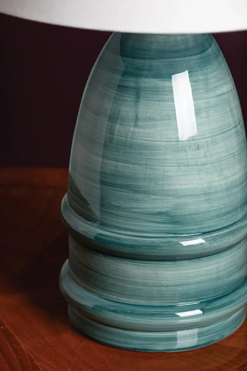 Artisanal Blue Ceramic Lamp with Warm Brass Accents - Image 3